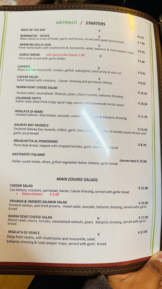 Menu Italian Restaurant Galway - Venice-2